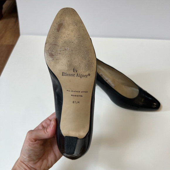 Etienne Aigner Kitten Heel Black Leather Shoes - Picture 9 of 10